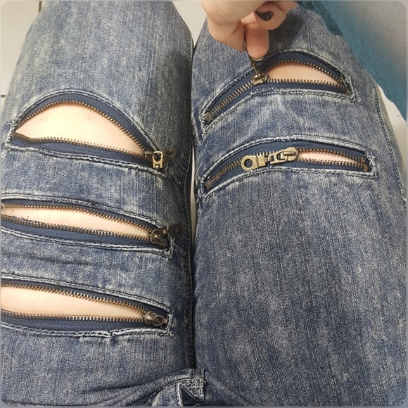 2000’s Y2K Hip Hop Rokawear Vintage inspo Acid Wash Zipper Ripped Denim Jeans - Picture 5 of 11